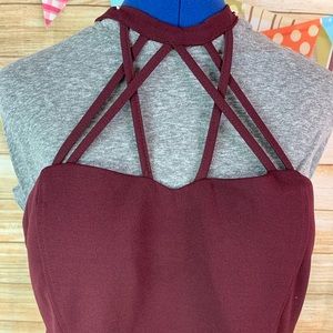Maroon Strapy halter bodycon mini dress NWOT